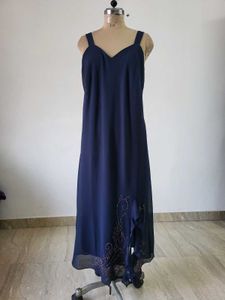 Elegant Blue Gown with Embellished Jacket