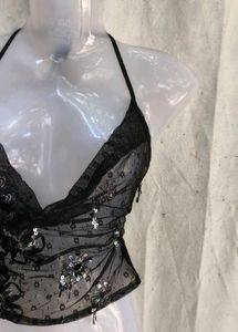 Sparkling Black Halter Neck Top
