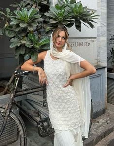 White Pearl Detailing Sharara Set