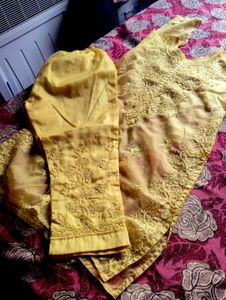 Elegant Yellow Embroidered Kurti Set