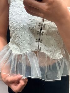 White Broderie Anglaise Peplum Top