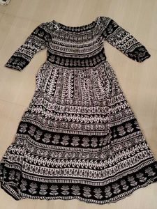 Boho Black & White Print Maxi Dress