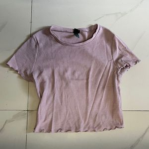 Soft Pink Waffle Knit Lettuce Hem Top