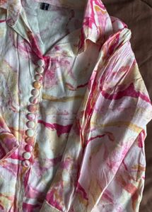 Pink Print Button-Down Top