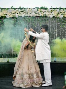 Beige Tissue Resham Embroidered Engagement Lehenga