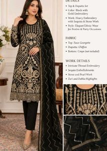 “Black & Gold Royal Kurti with Dupatta