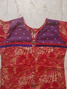 Red &amp; Purple Cotton Kurta