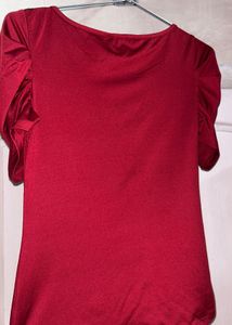 Chic Red Embellished Short Sleeve Top