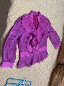 Vintage Nicky Hilton Purple Ruffle Blouse