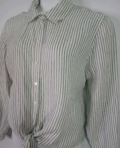 Striped Tie-Front Button-Up Shirt