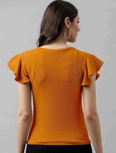 Chic Mustard Yellow Flutter Sleeve Top