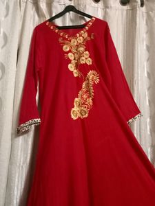 Anarkali Dress Red Stones Work
