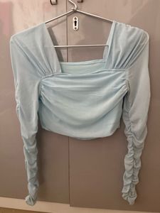 Chic Ruched Long Sleeve Square Neck Top