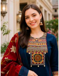 Embroidered Anarkali Kurta, Palazzo &amp; Dupatta Set