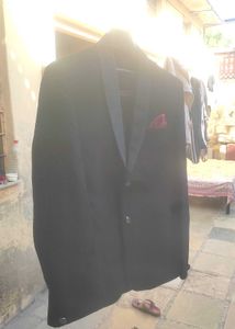 Classic Black Blazer with Red Pocket Square