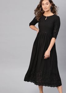 Libas Black Embroidered EthnicMotifs A-Line Dress