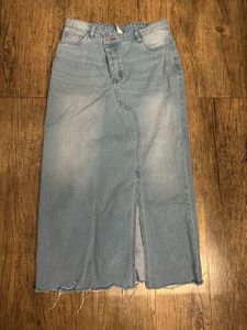 Denim Maxi Skirt with Slit