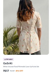 White Viscose Floral Lace-Up Kurta Set