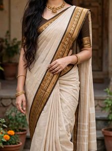 Elegant Beige Saree with Golden and  Border