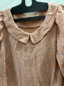 Elegant Peach Textured Peter Pan Collar Top