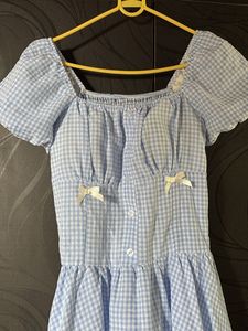 Cute Blue Gingham Puff Sleeve Dress