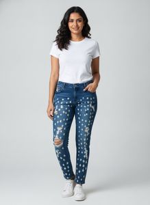 Star Print Distressed Jeans
