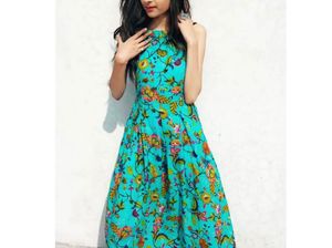 Turquoise Floral Print Ethnic Maxi Dress