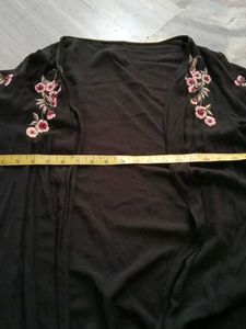 Black Embroidered Open Front Cardigan