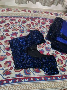 Royal Blue Sequin Saree Blouse Set