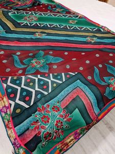 🇳🇿💫🎀Elegant Teal &amp; Maroon Floral Saree