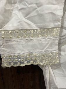 Elegant White Lace Trimmed Pants