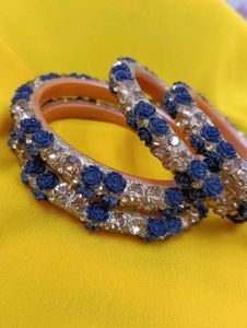 Blue Floral Beaded Bangles