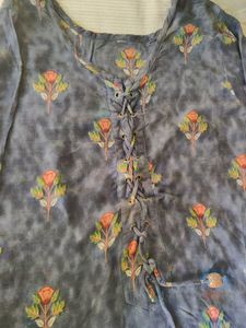 Gray Floral Print Kurta