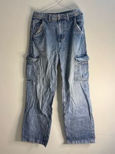 Womens Light Wash Cargo Jeans
