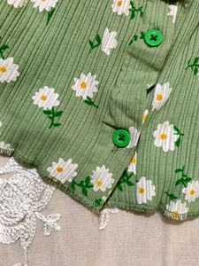 Aesthetic Sage Green Daisy Button up top