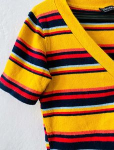 V-Neck Striped Crop Top