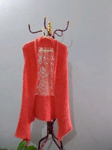 Coral Fuzzy Cardigan Vest
