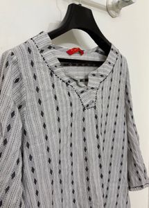 Grey &amp; Black Striped Kurta