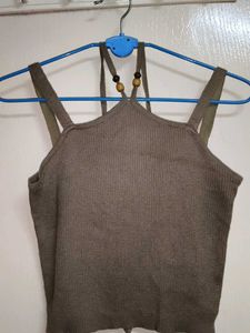 Knit Tank Top with Beaded Straps