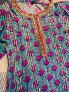 Blue sharara set with floral print