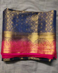 2 Saree Combo - Red &amp; Gold, Pink &amp; Blue