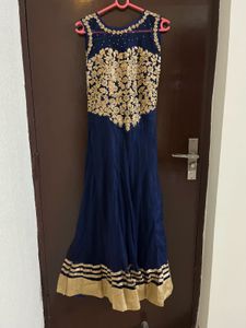 Elegant Navy Blue Embroidered Gown
