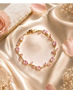 Elegant Floral Bracelet with Pink Stones