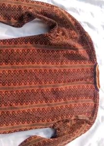 Vintage Patterned V-Neck Knit Sweater