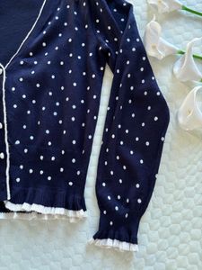 Navy Blue Polka Dot Cardigan