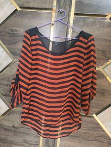 maroon and black striped Gothic Top