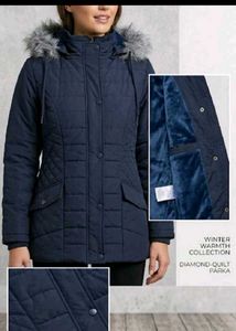 Warm Navy Puffer Jacket with Fur Hood