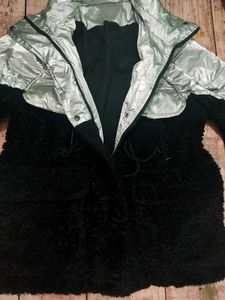Stylish Silver & Black Faux Fur Jacket