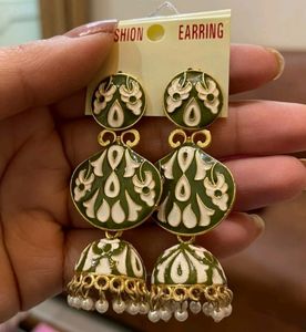 Meenakari Earrings : Teal Green &amp; Mehendi Green.