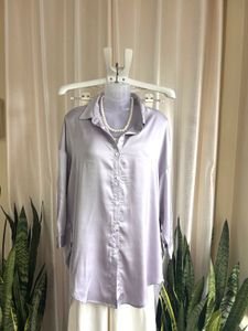 Elegant Lavender Satin high low Shirt